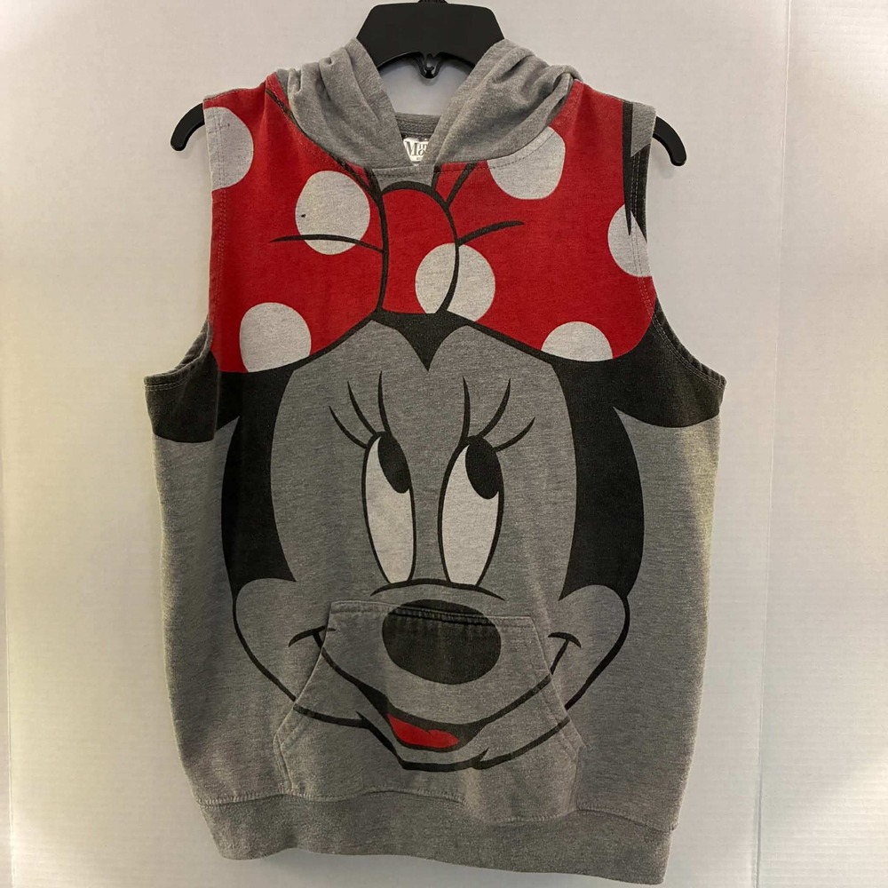 Disney Minnie Mouse Sleeveless Hoodie Womens M Gray Red Graphic Vest